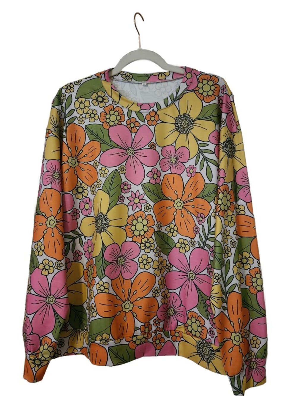 NWOT Women’s  70s Flower Power Long Sleeve Pullover Sweatshirt Sz XL